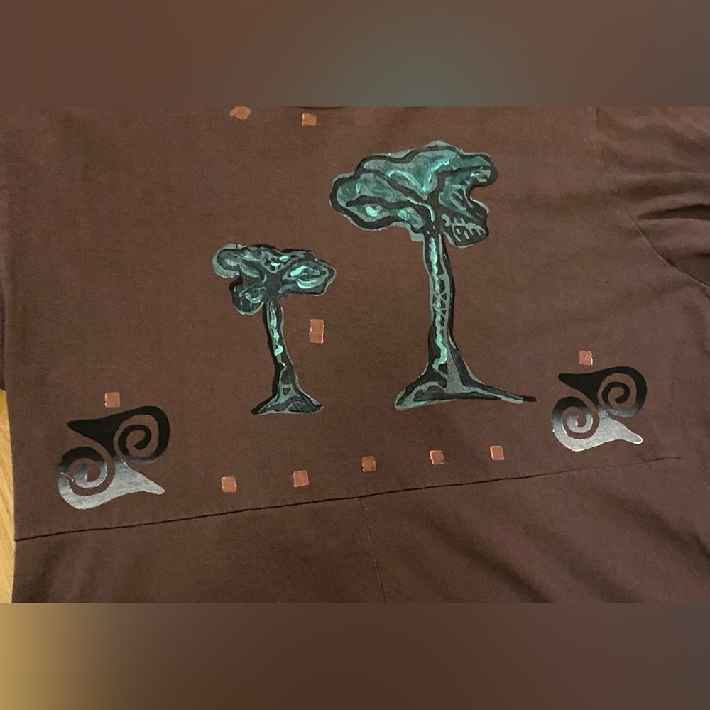 Blue Fish Long Sleeve Brown Dress with original Art of Trees from 1996 - Picture 7 of 10